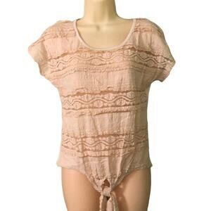 Wet Seal NWT Tan Ecru Lace Knit Top Tie Front Size Medium Y2K Vibe